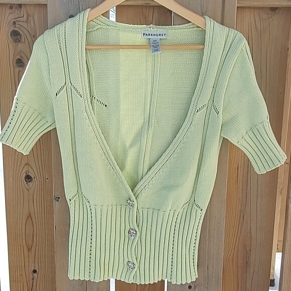 SOFT Lime Green PARKHURST Cotton 3 Button Cardigan Small Pretties Heart … - Picture 1 of 7